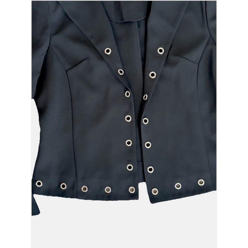 KS Collection Black Grommet Eyelet Trim Blazer Jacket Size 12 Open Front Edgy - Picture 5 of 14